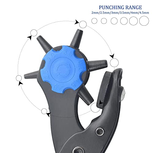 MTHKLO Leather Hole Punch Plier Set,Multi Hole Sizes Hand Tool Kit for Belt, Dog Collars, Saddles, Shoes,Watch Bands,Fabric with 240pcs Double Cap Rivets 100pcs Snap Fasteners