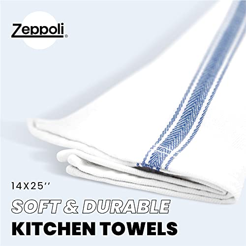 Zeppoli Classic Dish Towels - 45 Pack - 14" by 25" - 100% Cotton Kitchen Towels - Reusable Bulk Cleaning Cloths - Blue Hand Towels - Super Absorbent - Machine Washable