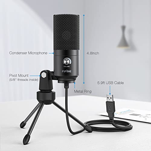 USB Microphone,Fifine Metal Condenser Recording Microphone For Laptop MAC Or Windows Cardioid Studio Recording Vocals, Voice Overs,Streaming Broadcast And YouTube Videos.(669B)