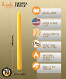 Hyoola 10 Inch Beeswax Taper Candles - 12 Pack - Handmade, All Natural, 100% Pure Unscented Bee Wax Candle - Tall, Decorative, Golden Yellow - 10 Hour Burn Time