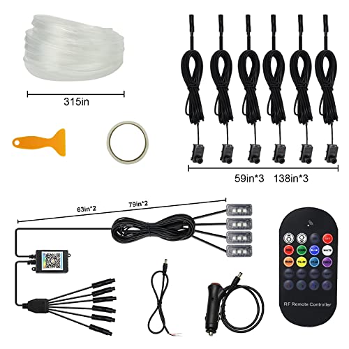 10 in 1 Car Interior Light Kit, Ambient Lighting Kits with 315 inches Fiber Optic, APP Control, Car Accessories Multicolor RGB Neon Car LED Strip Lights with Music Sync Mode and DIY Mode