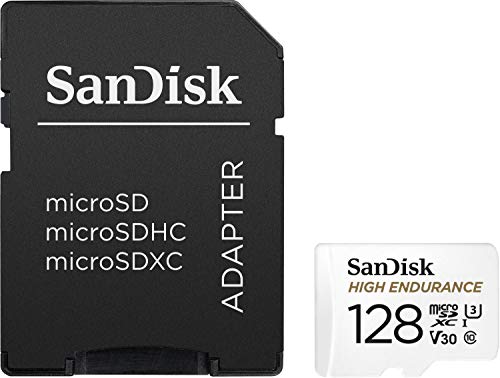 Sandisk High Endurance microSDXC Card, SQQNR 128G, UHS-I, C10, U3, V30, 100MB/s R, 40MB/s W, SD adaptor, 2Y, White (SDSQQNR-128G-G)