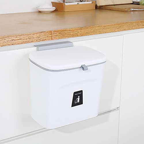 7 Liter Kitchen Compost Bin for Countertop or Under Sink, Small Hanging Trash Can with Lid for Cabinet Door, Mountable Garbage Bin for Bathroom, Bedroom, Office (White)