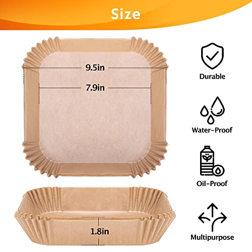 100 PCS Disposable Paper Liner for Air Fryer, Parchment Liners Disposable Large for 5-8 Qt Basket, Square Baking Paper-Liners for Baking Roasting Microwave