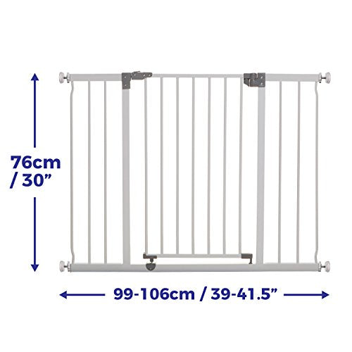 Dreambaby Liberty Extra-Wide Baby Safety Gate - with Smart Stay-Open Feature - Fits Openings 99-105.5cm Wide & 76cm Tall - White - Model F867
