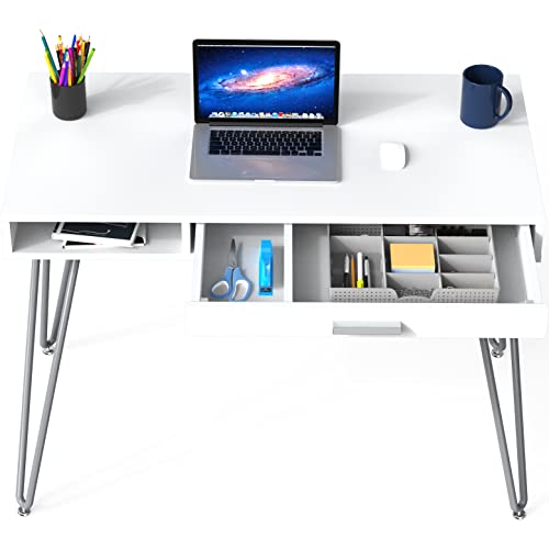 SHW Home Office Computer Hairpin Leg Desk with Drawer,White