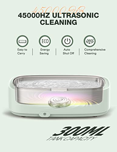 Ultrasonic Jewelry Cleaner, 300ml Professional Ultrasonic Cleaning Machine for All Jewelry-SUS 304 Tank, 45kHz Portable Household Cleaner for Gold, Silver, Eyeglasses, Watches, Rings, Dentures