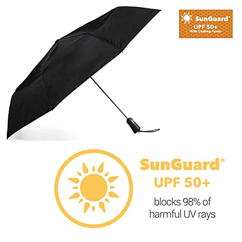 Totes Titan Compact Travel Umbrella ? Ultimate Windproof Waterproof and UV Sun Protection Lightweight and Durable Construction One Touch Automatic Open/Close Black