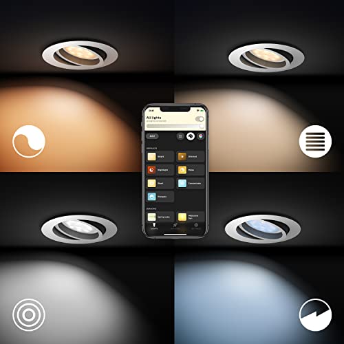 Philips Hue White Ambiance Milliskin Recessed Spotlight, 250 lm, Round, White, Dimmable, All White Shades, Controllable via App, Compatible with Amazon Alexa (Echo, Echo Dot), Pack of 1