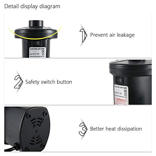 Air Pump Electric Portable Inflator for Inflatable Mattress Pool Boat Raft Swimming Ring Sofa Toy Kayak 100-240V AC/DC 12V with 3 Nozzles