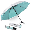 G4Free Liteflex Hiking Umbrella Small Mini Ultralight 43" Silver Travel Folding Reverse Umbrella for Trekking Backpacking with Bonus Hands Free Umbrella Kit (Lake Blue/Silver)