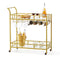 VEVOR Bar Cart Gold, 2 Tiers Home Bar Serving Cart on Lockable Wheels, Rolling Alcohol Cart with Tempered Glass Shelves Guardrail Wine Rack, Modern Wine Cart for Home Kitchen Dining and Living Room