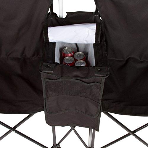 Trademark Innovations Double Folding Camp and Beach Chair with Removable  Umbrella and Cooler, Black