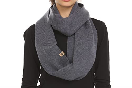 100% Merino Wool Everyday Knit Infinity Scarf - Winter Loop Scarf - Midweight Scarves for Women and Men, Charcoal Gray, One size