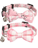 Gyapet Pink Cat Collar Breakaway Safety with Bell Bow Tie Pack in 2 Plaid Flower Pattern Kitten 7-11in Pink Flower & Plaid