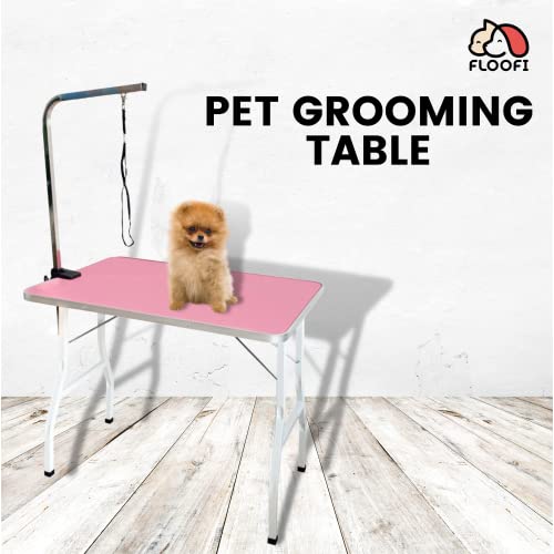 Floofi Pet Grooming Folding Height Adjustable Arm Table 90cm Single Pole Anti Slip Rubber Pink