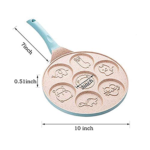 Kids Pancake Maker Pan, 7-Cup Animal Pancake Mold, Nonstick Grill Pan, Mini Blini Pancakes Mold for Children, 10 Inch, with Silicone Brush