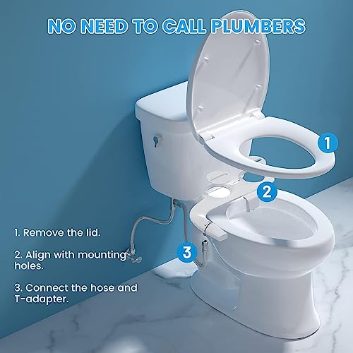 BYRISON Bidet for Toilet, Ultra-Slim Bidet Attachment with Dual Nozzle (Feminine/Posterior Wash), Adjustable Water Pressure, WC Toilet Seat Bidet with Brass Inlet and Metal Hose, Easy Installation