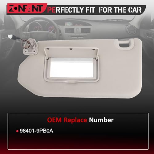 ZONFANT Beige Left Driver Side Sun Visor with Lamp and Mirror Without Sunroof Compatible with 2014-2017 Infiniti QX60 JX35, 2013-2018 Nissan Pathfinder, Replace