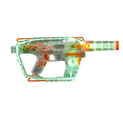 NERF Modulus Ghost Ops Evader Motorized Blaster - Light-Up See-Through Blaster and Barrel Extension, Includes 12 Official Nerf Elite Darts (Amazon Exclusive), Multicolored