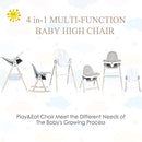 BABY JOY 4-in-1 Baby High Chair, Wooden Highchair Booster Seat w/Adjustable Seat & Double Removable Tray, Infant Dining Chairs Rocking Chair w/Storage Bag, Footrest & 3-Point Safety Belt, Gray