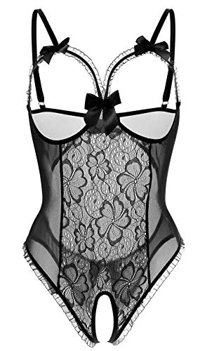 Lingerie for Women One-Piece Teddy Lingerie Sexy Bodysuit Lace Nightie, Black, Large