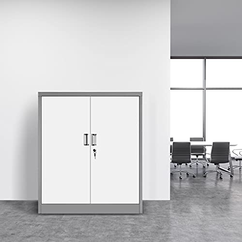 109cm Steel Filing Cabinet Lockable File Storage Cupboard Locker Office Home Stationary Dark Grey & White 109cm