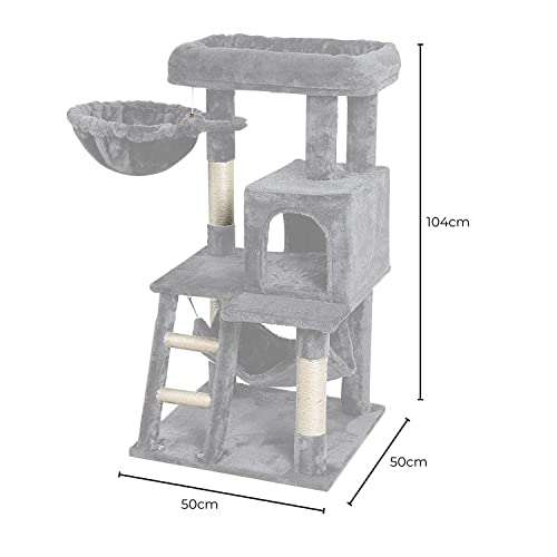 Floofi 104cm Cat Tree, Cat Tower, Cat Scratching Post, Cat Tree for Indoor Cats, Cat Hammock, Cat Accessories, Cat Tree Large Cat, Small Cat Trees, Cat Post, Cat Tree Tower (Light Grey)