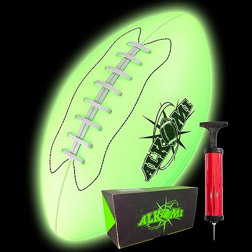 ALKOMI Glow in The Dark Football, Light Up Football, Led Football, Holographic Football, Glow in Dark Football Youth Size 6, Sports Gifts for Boys