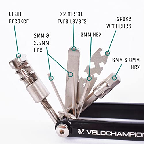 VeloChampion MLT18 Compact Cycling Bike Multi Tool Chain Breaker Splitter 18-in-1 Multi-Function Cycling Maintenance Tool Torque HEX Allen Key Set Alloy Screwdriver