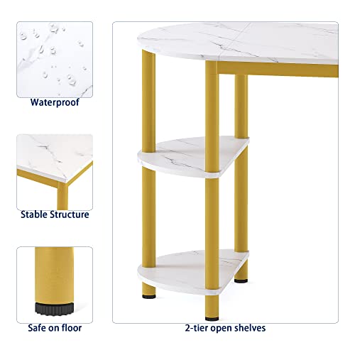 Elephance Dining Table/Kitchen Table with Storage, Multifunctioal Workstation Desk for Dining Room, Living Room, Bistro.(White and Gold)