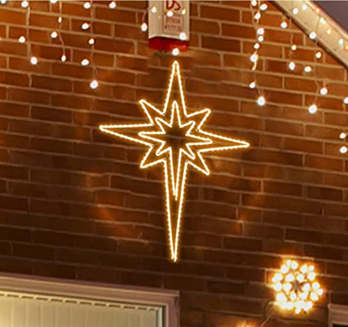 LAMPHOME [Large 43"x32" Twinkle 216 LED Bethlehem Star Neon Motif Super-Bright Warm White LEDs Outdoor Christmas Decoration with 11 Functions and Timer Waterproof for Outdoor Home Party Wall Hanging