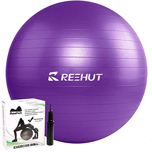 Reehut Anti-Burst Core Exercise Ball for Yoga, Balance, Workout, Fitness w/Pump (Purple, 55CM)