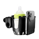 OFFWEGO Universal Stroller Cup Holder with Phone Holder - 2-in-1 for Uppababy Doona Nuna Jogger Graco Britax Bugaboo Cup Holder for Wheelchair Walker Bike Accessories, Gifts for Women Mom Men, Black