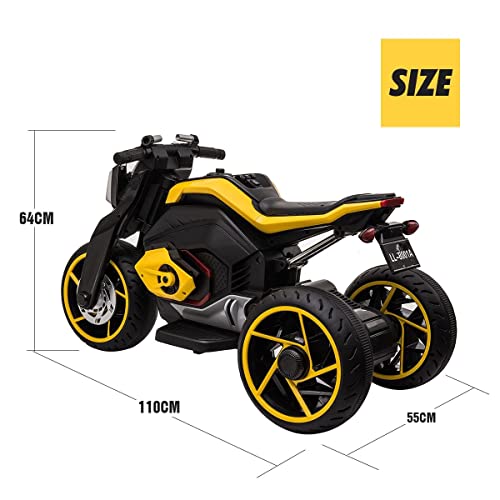 6V Kids Electric Car Ride On Motorcycle Flashing Lights w/Music,3 Wheels Play Toy Motorbike,Black&Yellow