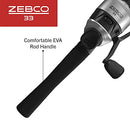 Zebco 33 Spincast Reel and Fishing Rod Combo, 6-Foot 2-Piece Fiberglass Rod with EVA Handle, Quickset Anti-Reverse Fishing Reel with Bite Alert, Silver/Black