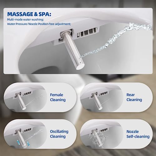 Electric Bidet Seat Toilet Seat, Smart Toilet Seat with Warm Water, Heated Seat, Warm Air Dryer, Rear and Front Wash, Soft Closed Toilet Seat, LED Light, Easy Install