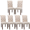 COLAMY Button Tufted Dining Chairs Set of 6, Accent Parsons Diner Chair Upholstered Fabric Dining Room Chairs Stylish Kitchen Chairs with Solid Wood Legs and Padded Seat - Beige