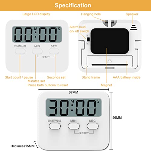 2 Pack Kitchen Timers, Upgraded Kitchen Cooking Timer Digital Large LCD Display with AAA Battery, Countdown Timer Loud Alarm, Sound On-Off Switch, Flash Led Light Alarm, Magnetic Back, Stand Function, students timer, bathroom timer, meeting timer, game ti