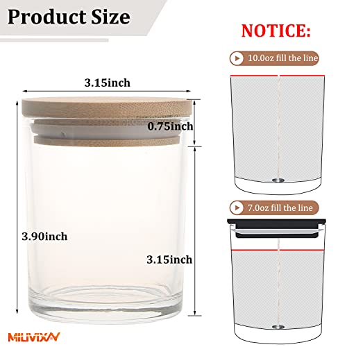 MILIVIXAY 12 Pack 10 OZ Clear Glass Candle Jars with Lids and Candle Making Kits - Bulk Empty Candle Jars for Making Candles - Spice, Powder Containers.