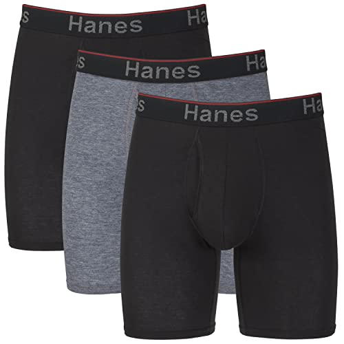 Hanes Men's Comfort Flex Fit Total Support Pouch 3-pack, Available in Regular and Long Leg Boxer Briefs, Gray/Black Long Leg, 3X-Large US