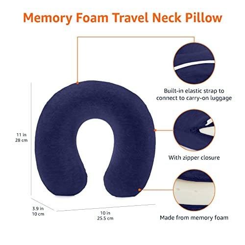 Amazon Basics Memory Foam Neck Travel Pillow - Navy Blue