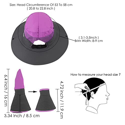 AutoWT Sun Hat for Women, UPF 50 + UV Protection Wide Brim Bucket Hat Adjustable Cap for Summer Fishing, Hiking, Camping, Garden, Farming, Outdoor Exercise (Purple)