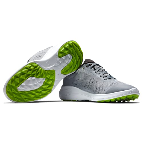 Footjoy Men's FJ Flex Golf Shoe, Grey/White/Lime, 10