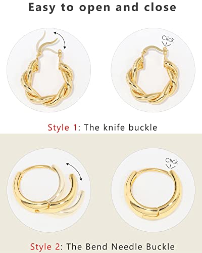 Adoyi 9 Pairs Gold Hoop Earrings Set for Women Gold Twisted Huggie Hoops Earrings 14K 18K Gold Plated for Girls Gift Lightweight, Copper, No Gemstone