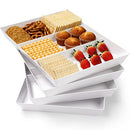 VITEVER 4 Pack, 16'' x 11'', 3-Section Large White Serving Trays Set - Reusable Plastic Platters for Party Food, Charcuterie, Snack, Dessert Display, Stackable Kitchen Dish, BPA Free (VT11-BTP4DV)