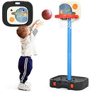 BABY JOY Kids Basketball Hoop Stand, Toddler Basketball Hoop Toy, 2 in 1 Basketball Set with Ring Toss, Portable Basketball Stand with Adjustable Height, Suitable for Indoor and Outdoor Use