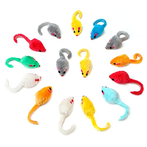 Chiwava 36PCS 4.1'' Furry Cat Toy Mice Rattle Small Mouse Kitten Interactive Play Assorted Color