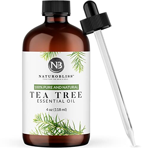 NaturoBliss 100% Pure, Tea Tree Essential Oil - (4 Fl Oz / 120 ml) -Undiluted Tea Tree Essential Oil, Therapeutic Grade - Perfect for Hair Growth, Scalp Dandruff, Acne, Aromatherapy and Relaxation