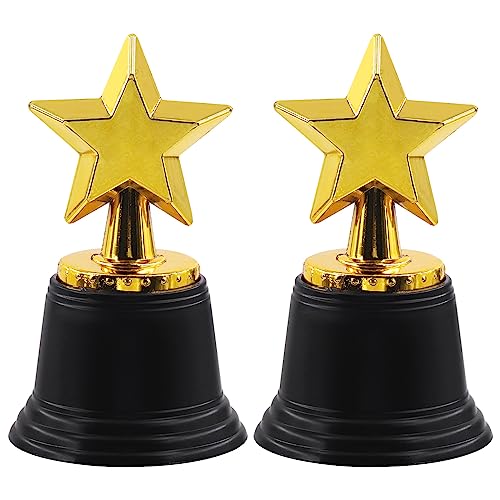 Swpeet 10Pcs Plastic Star Trophy Awards Assortment Kit, Gold Award Trophies for Sports, Competition, Talent Show and Parties Competitions for Kids and Adults